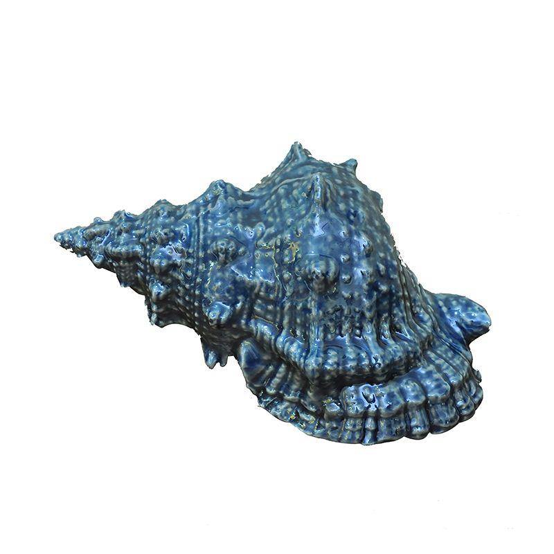 Blue Ceramic Sea Shell Decoration - 18cm x 11.2cm x 8.9cm - The Base Warehouse