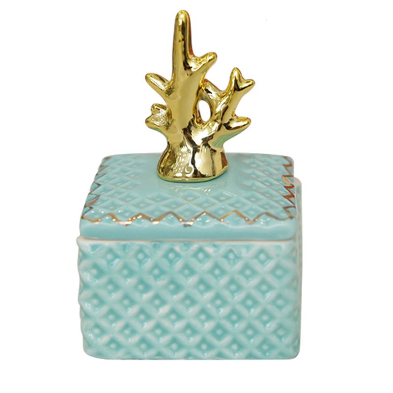 Estelle Ceramic Trinket Box with Coral - 7.2cm x 7.2cm x 9.8cm
