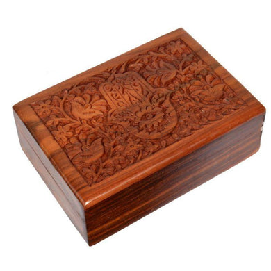 Hamsa Carved Sheesham Wood Box - 18cm x 13cm - The Base Warehouse