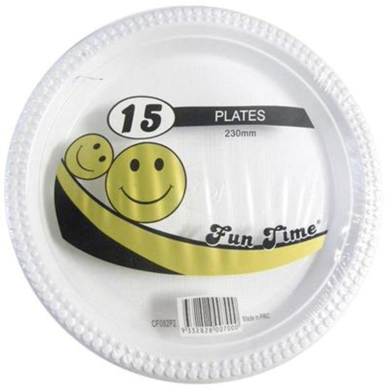 15 Pack White Plastic Plates - 23cm - The Base Warehouse