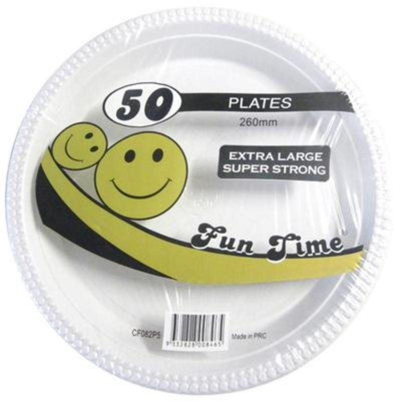 50 Pack Disposable White Plastic Plates - 18cm - The Base Warehouse