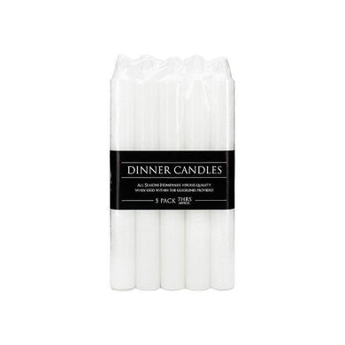 5 Pack White Dinner Candles - 20cm - The Base Warehouse