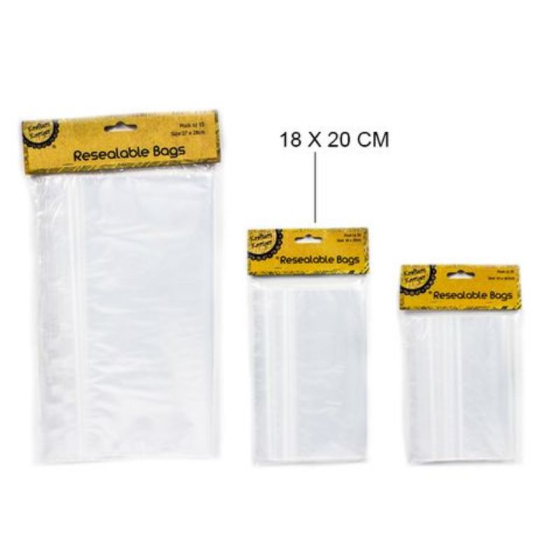 20 Pack Resealable Bags - 18cm x 20cm