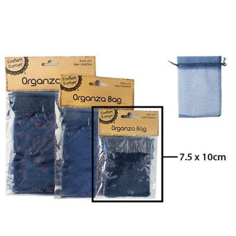 6 Pack Navy Organza Bags - 7.5cm x 10cm - The Base Warehouse