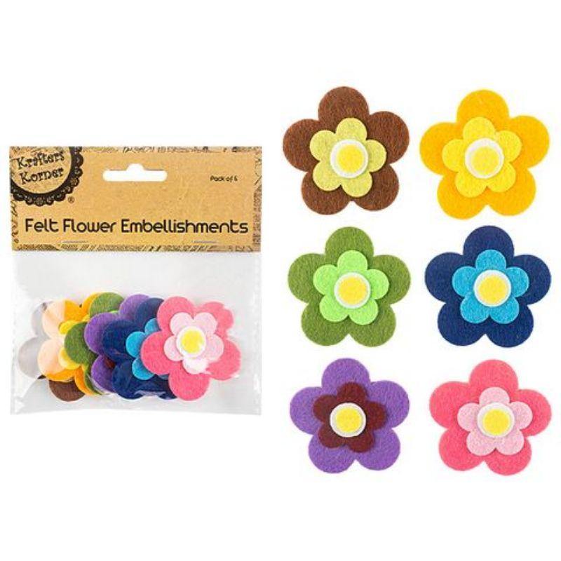 6 Pack Felt Flower Embellishments - The Base Warehouse
