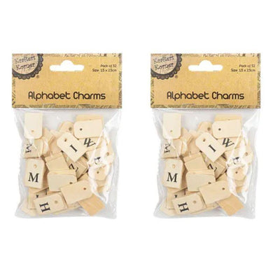 52 Pack Wooden Alphabet Charms - 1.5cm x 2.5cm - The Base Warehouse