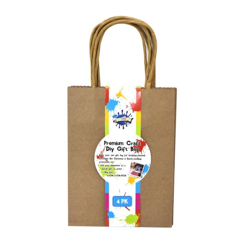 4 Pack Craft DIY Gift Bags - 20cm x 15cm x 9cm