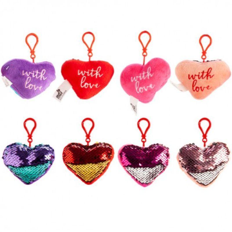 Heart Sequin Plush Keychain with Sound - 13.5cm - The Base Warehouse