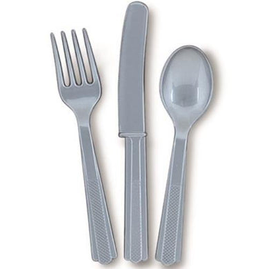 24 Pack Silver Assorted Cutlery - 8 Knives 8 Forks 8 Spoons - The Base Warehouse