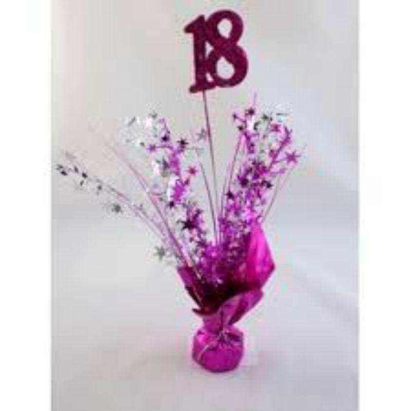 18 Hot Pink Balloon Weight with Silver & Hot Pink Stars - The Base Warehouse