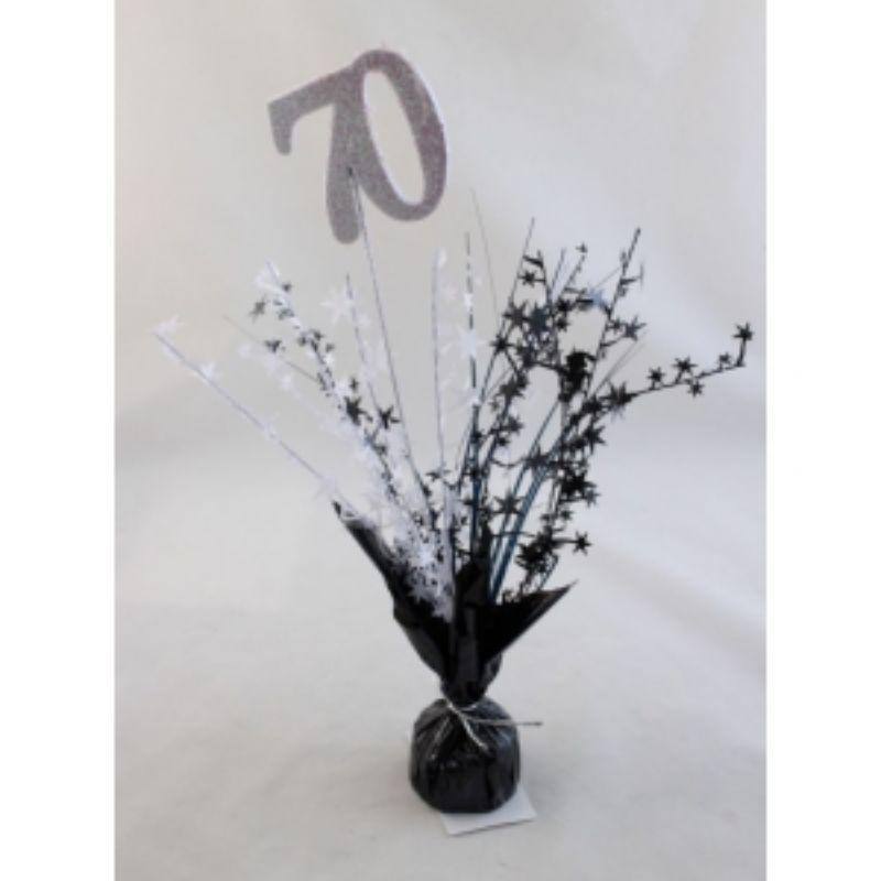 70 Black Balloon Weight with Black & White Stars & Grass - The Base Warehouse