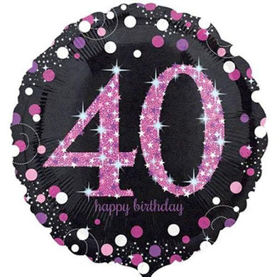 40th Birthday Pink Holographic Foil Balloon - 45cm - The Base Warehouse