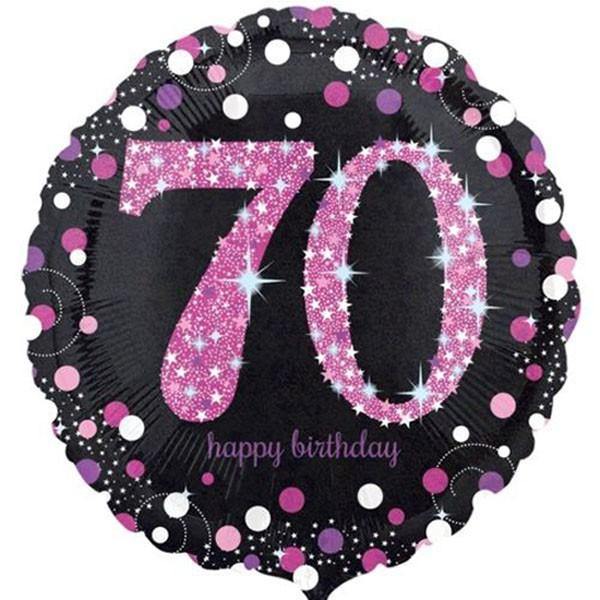 70th Birthday Pink Holographic Foil Balloon - 45cm - The Base Warehouse