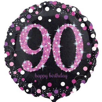 90th Birthday Pink Holographic Foil Balloon - 45cm - The Base Warehouse