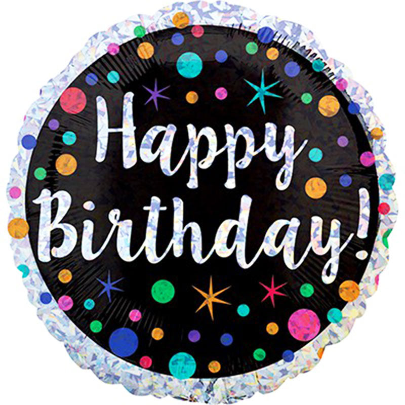 Happy Birthday Polka Dots & Stars Holographic Foil Balloon - 45cm